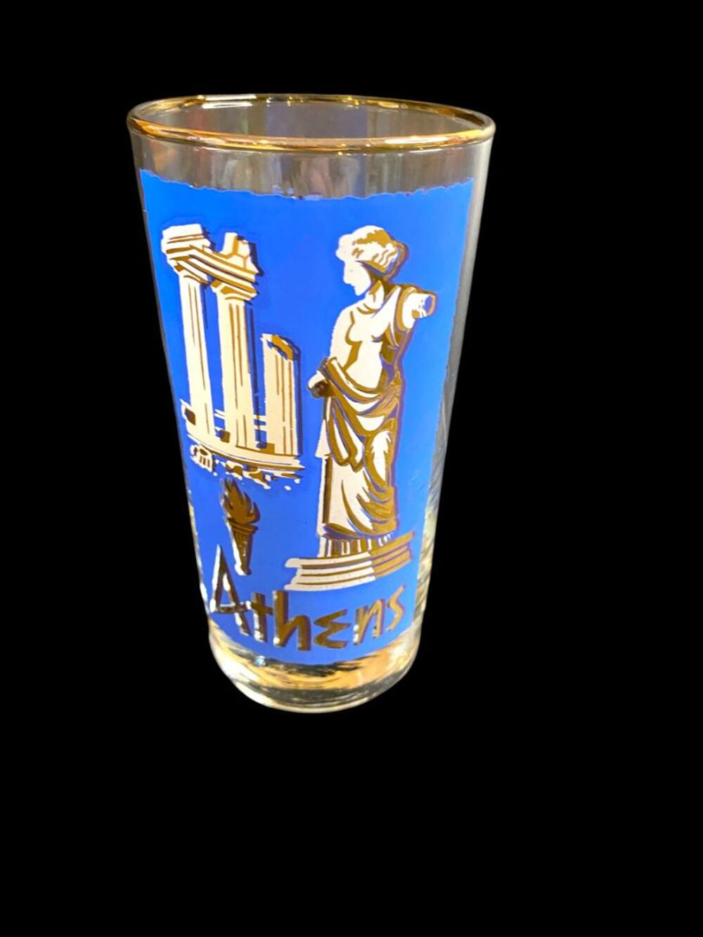 MidCentury Libbey Cities of the World Athens Drinking Glass Tumbler Blue